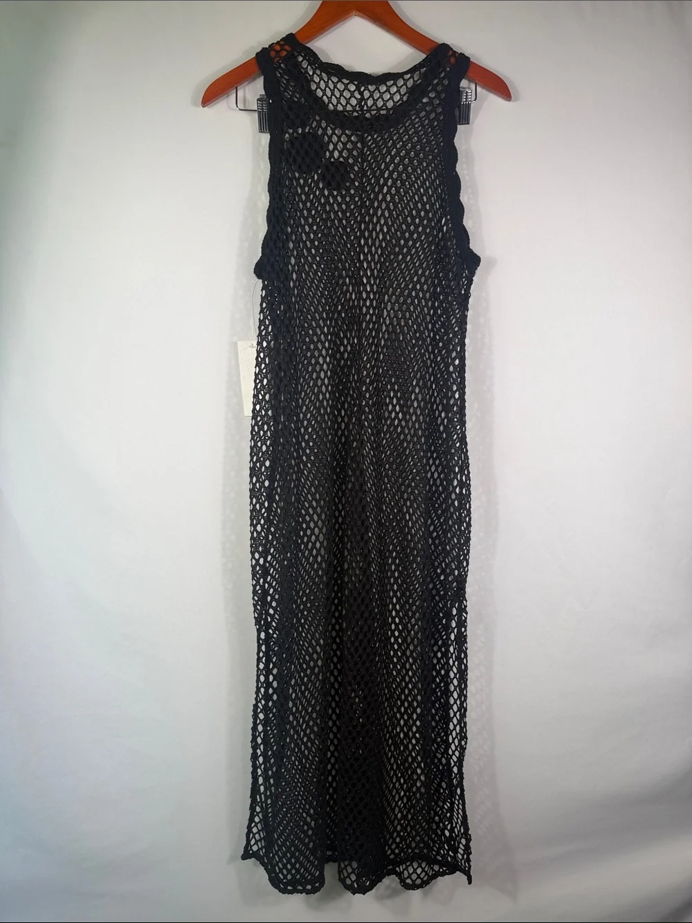 BECCA Black Mesh Midi Swim Cover-Up. Plus Size OX 14/16. NWT. Crochet Flowers